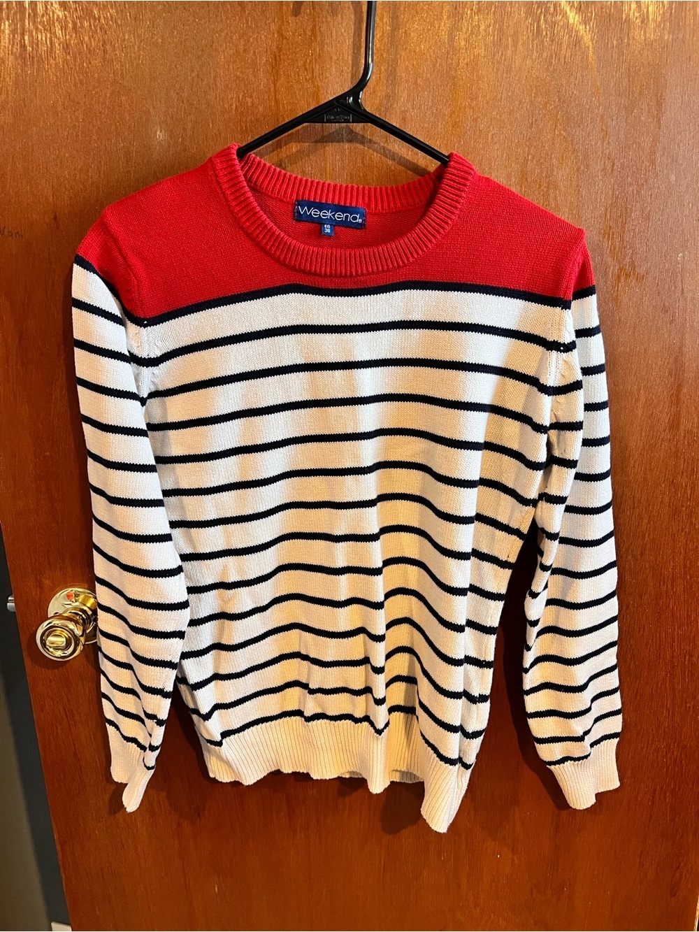 Weekend Red & White Striped Crewneck Sweater